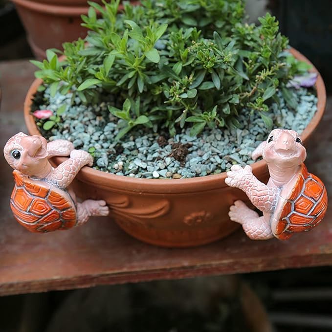The Decorshed Hanging Resin Animal Flower Pot Hugger Planter Edge Decor Flower Pot Figurine Planter Pot Hanger Decoration Planter Hanging Ornaments For Garden, Yard, Balcony (Turtle)(Pack of 2),Red - Image 2