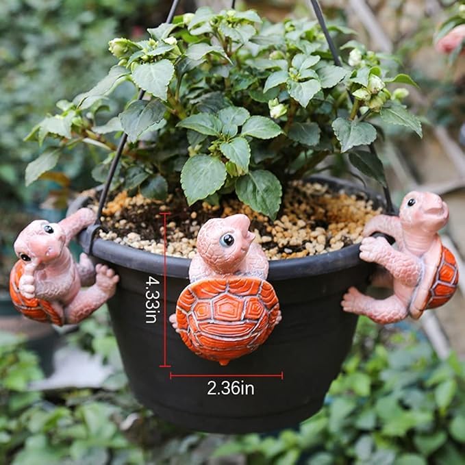The Decorshed Hanging Resin Animal Flower Pot Hugger Planter Edge Decor Flower Pot Figurine Planter Pot Hanger Decoration Planter Hanging Ornaments For Garden, Yard, Balcony (Turtle)(Pack of 2),Red - Image 3