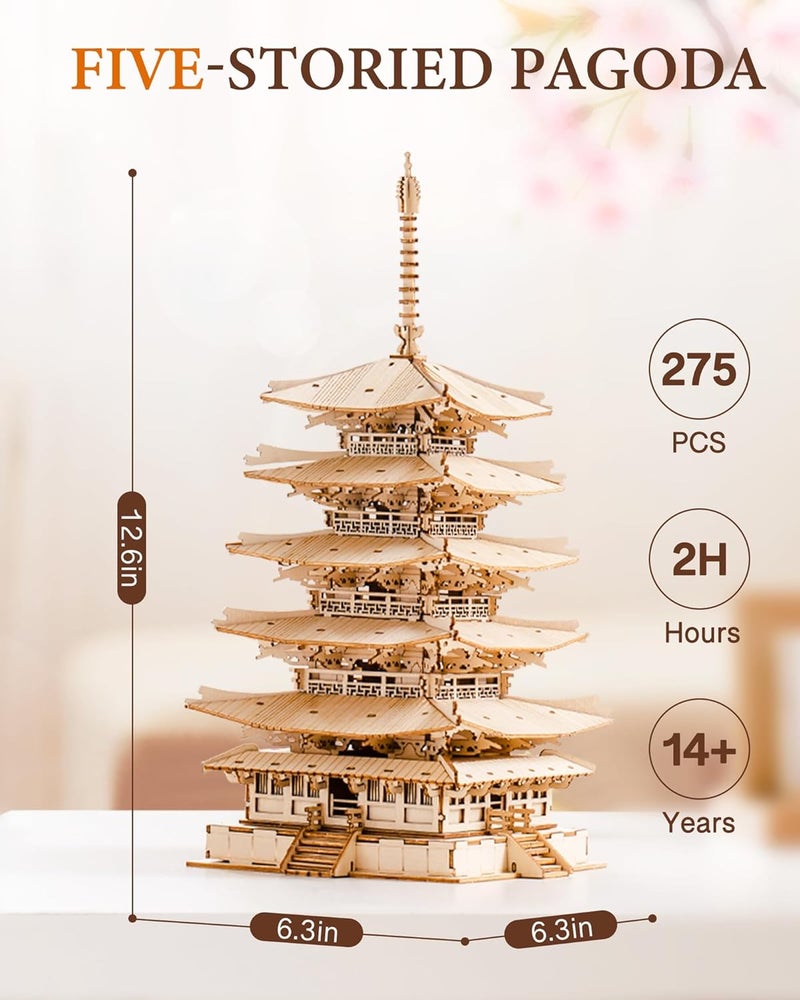 Rolife Wood Model Kits for Adults to Build 3D Puzzles DIY Five-storied Pagoda Birthday Unique Gifts for Friends or Family - Image 4