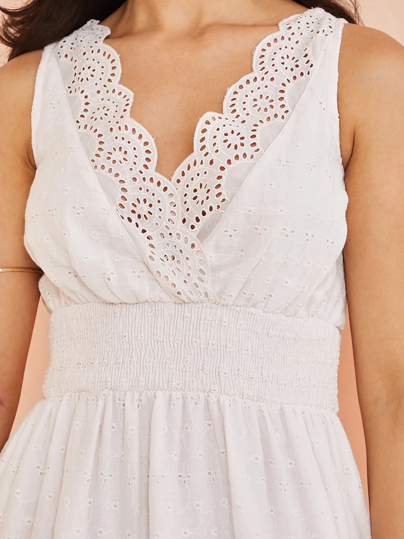 Styli Sleeveless Cotton Schiffli A-Line Midi Dress