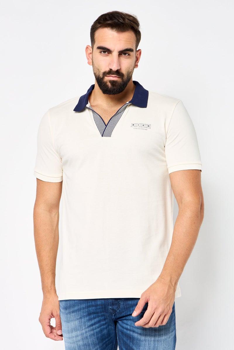 JOHN RICHMOND Men Regular Fit Brand Logo Short Sleeves Polo Shirt, Cream - Image 1