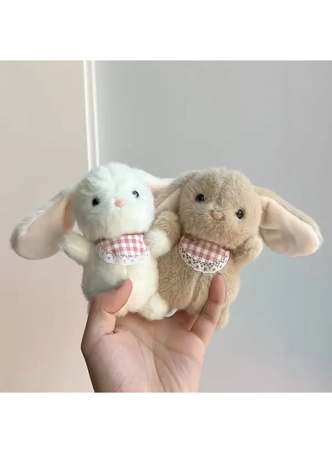 2pcs Soft Brown White Bunny Plush Stuffed Animals With Long Ears Bow Tie Collar - Image 1