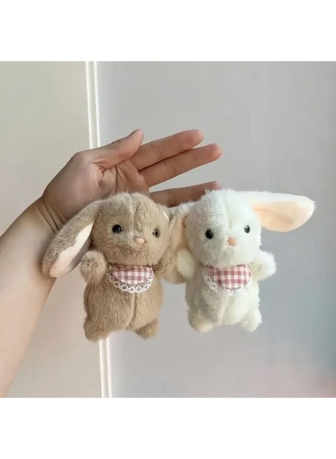 2pcs Soft Brown White Bunny Plush Stuffed Animals With Long Ears Bow Tie Collar - Image 2