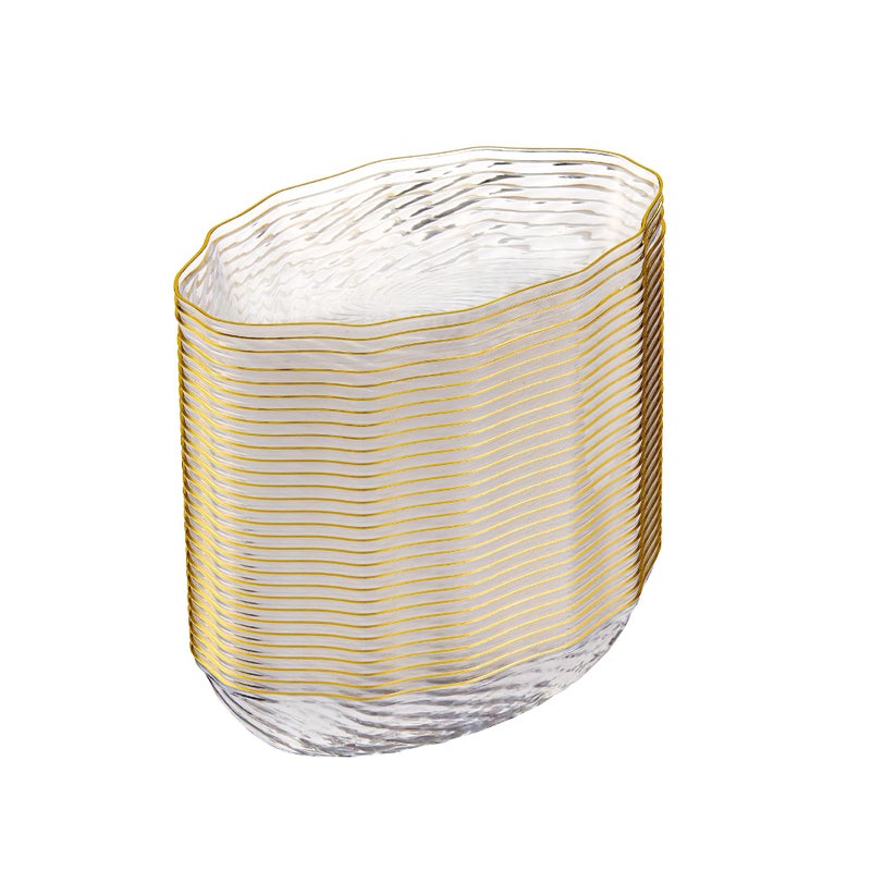 PLASTICPRO 30 Pack Elegant Plastic Plates 7 oz bowls Clear with Gold Rim Spiral Design Disposable Plastic Dinner Bowls - Image 1