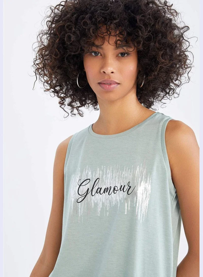 DeFacto Regular Fit Crew Neck Foil Slogan Printed Singlet