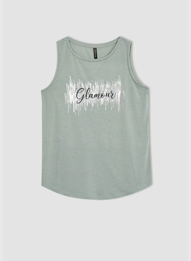 DeFacto Regular Fit Crew Neck Foil Slogan Printed Singlet