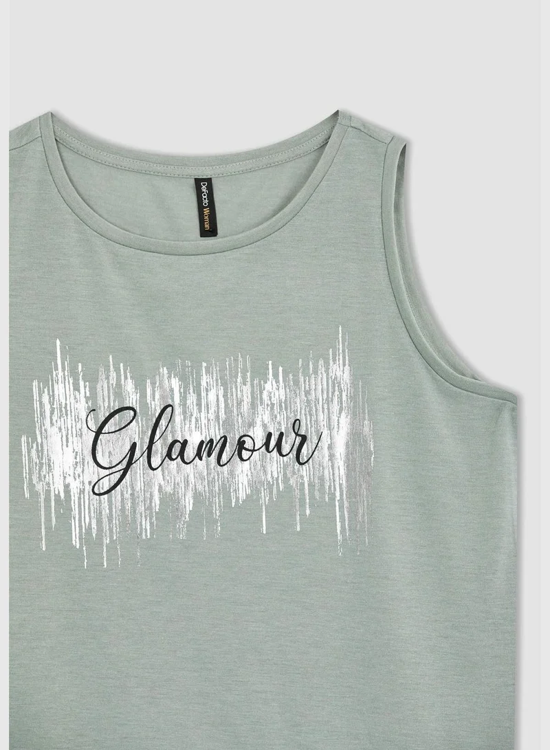 DeFacto Regular Fit Crew Neck Foil Slogan Printed Singlet