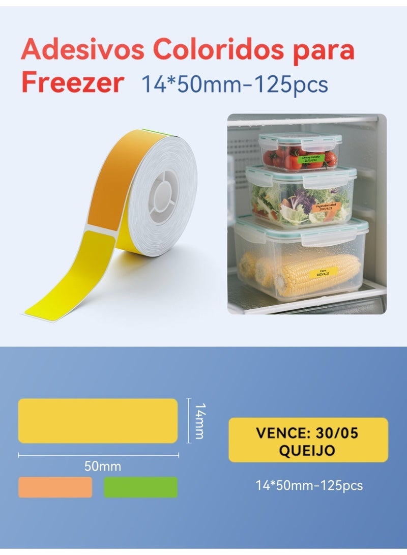 نيمبوت ملصقات NIIMBOT لطابعات D11 وD110 وD101, مقاس 14 × 50 مم (0.55 × 1.97 بوصة) 125 ملصقاً لكل لفة, مقاومة للماء ولدرجات الحرارة حتى -18°م, ملصقات فريزر ملونة - 3 ألوان - Image 2