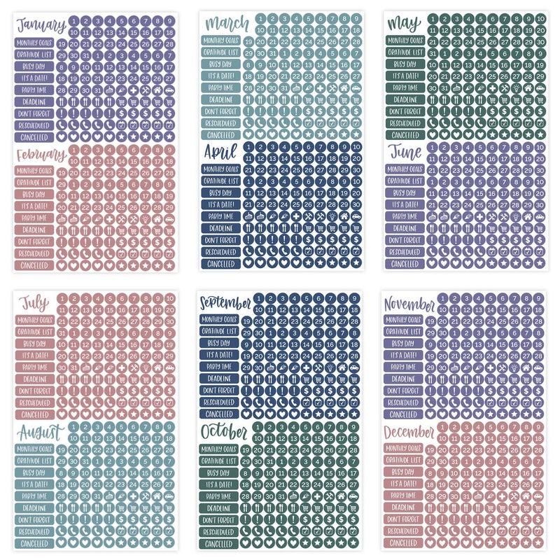 bloom daily planners Calendar Essentials Planner Stickers - Color Coordinating Monthly Headings, Dates, Icons, Etc. - 8 Sheets, 1629 Stickers Per Pack! - Jewel Tones - Image 2