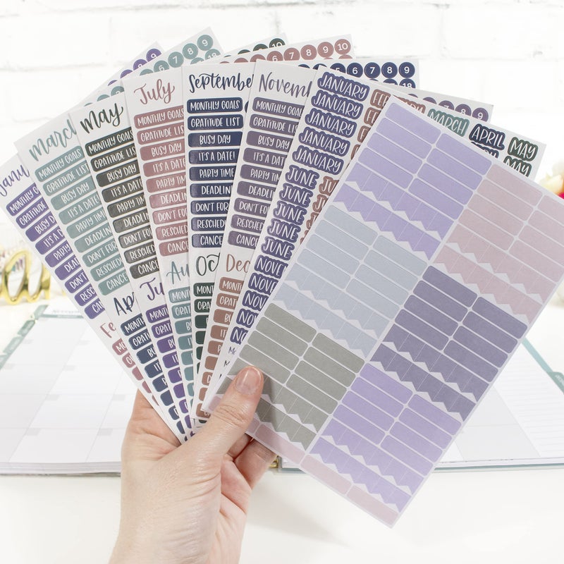 bloom daily planners Calendar Essentials Planner Stickers - Color Coordinating Monthly Headings, Dates, Icons, Etc. - 8 Sheets, 1629 Stickers Per Pack! - Jewel Tones - Image 4