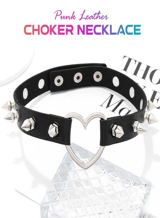 CLOACE Heart Leather Choker Punk PU Adjustable Necklace Goth Love Choker Collar Chain for Women (HeartA) - Image 2