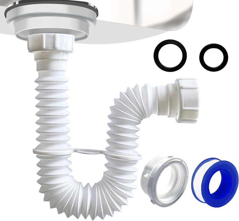 VIVIDA 1-1/2" Sink Drain Pipe Kit, Flexible Drain Pipe P Trap, 7.5"-17.7" Flexible P Trap, Under Sink Plumbing for Bathroom & Kitchen, 1-1/4" Adapter Included, 1 PACK - Image 1