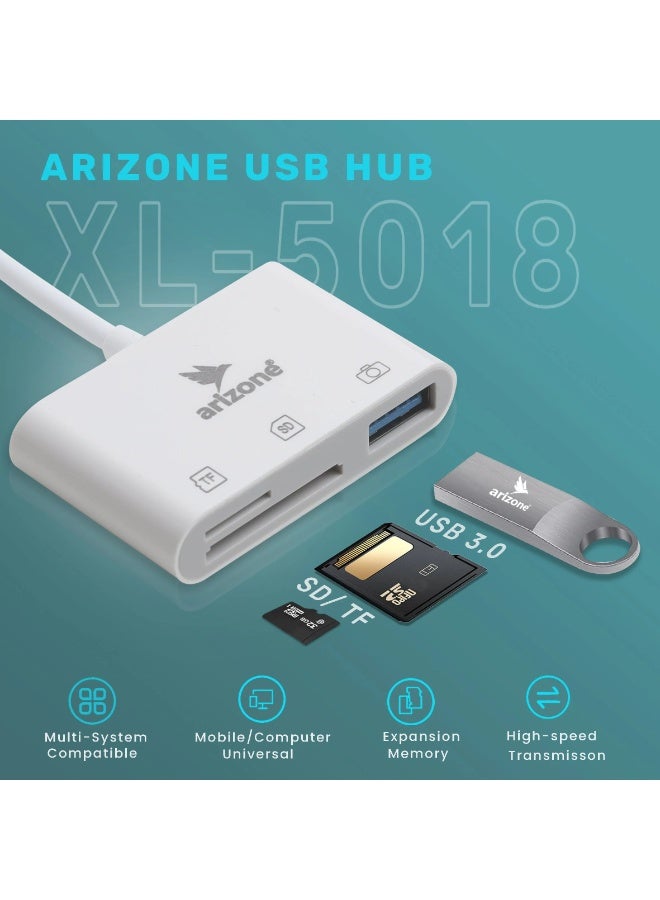 أريزون قارئ بطاقات الذاكرة أريزونا هب XL-5018 لأجهزة آيفون وآيباد – محول USB OTG 3 في 1 - Image 4