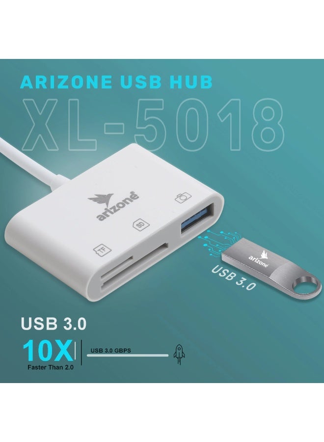 أريزون قارئ بطاقات الذاكرة أريزونا هب XL-5018 لأجهزة آيفون وآيباد – محول USB OTG 3 في 1 - Image 5