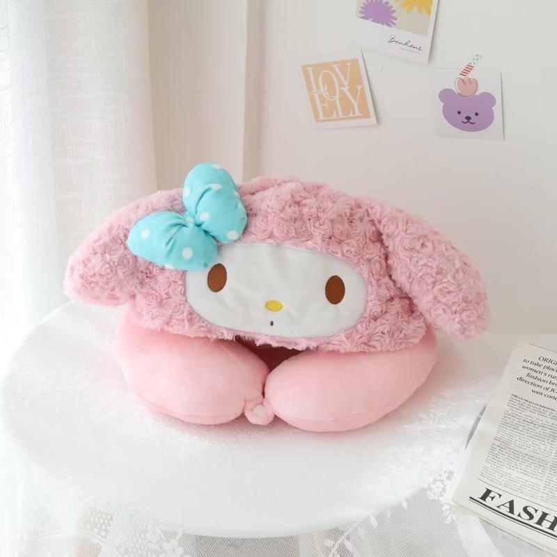 Cartoon Cute Rose Velvet Hooded U-Shaped Travel Pillow Melody Rose velvet hooded U pillow
