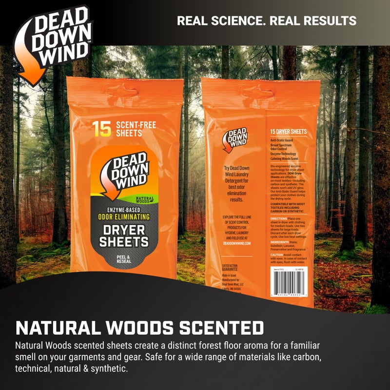dead down wind أوراق تجفيف معطرة من DEAD DOWN WIND برائحة الأخشاب الطبيعية (15 قطعة) - التحكم في رائحة الصيد - مزيلات رائحة الصيد المتينة - معدات غسيل الصيد المتقدمة - Image 3