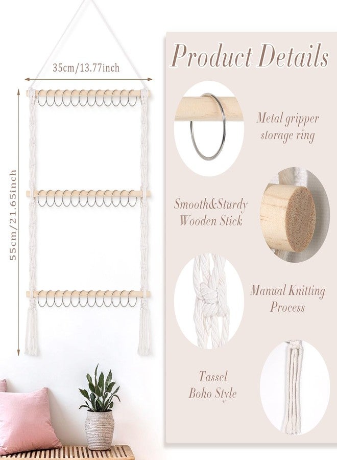 SNOWSTAR Macrame Hair Claw Clip Organizer with 30 Metal Rings,Hanging Hair Clip Holder and Storage for Women Girls,Claw Clips Hanger Home Decor for Wall,Door,Closet - Image 2