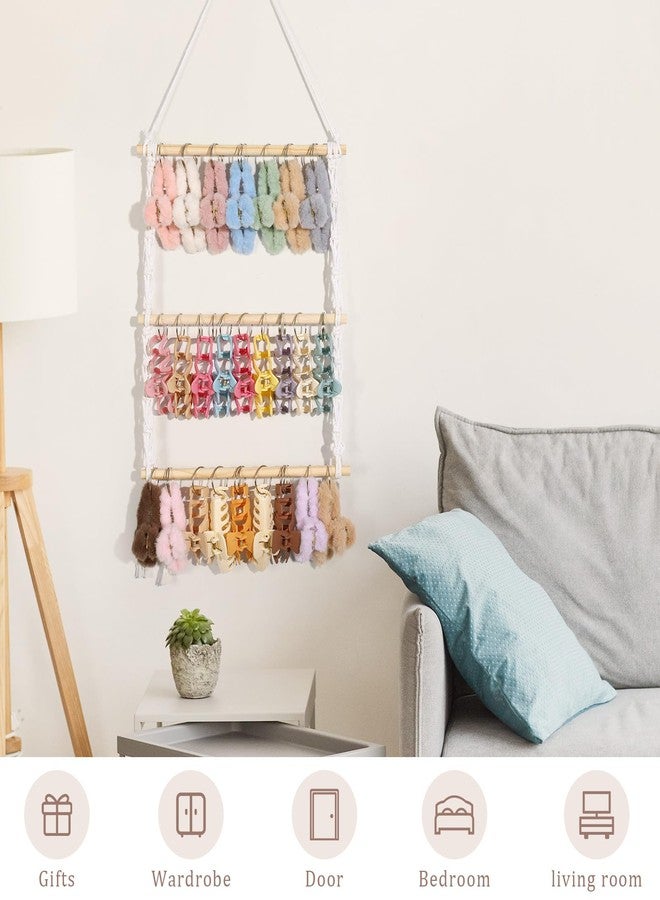 SNOWSTAR Macrame Hair Claw Clip Organizer with 30 Metal Rings,Hanging Hair Clip Holder and Storage for Women Girls,Claw Clips Hanger Home Decor for Wall,Door,Closet - Image 5