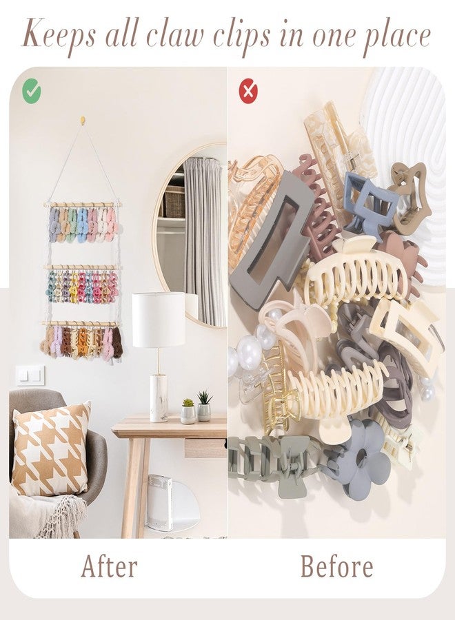 SNOWSTAR Macrame Hair Claw Clip Organizer with 30 Metal Rings,Hanging Hair Clip Holder and Storage for Women Girls,Claw Clips Hanger Home Decor for Wall,Door,Closet - Image 3
