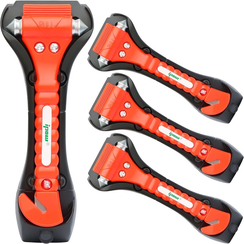 IPOW 4 PCS Car Safety Antiskid Hammer with Seatbelt Cutter and Window Punch - Image 1