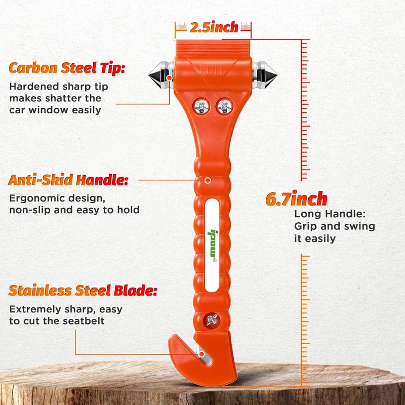 IPOW 4 PCS Car Safety Antiskid Hammer with Seatbelt Cutter and Window Punch - Image 5