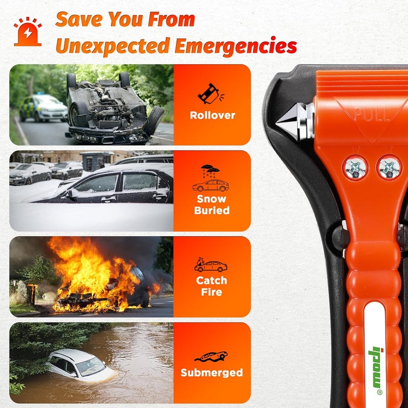 IPOW 4 PCS Car Safety Antiskid Hammer with Seatbelt Cutter and Window Punch - Image 4