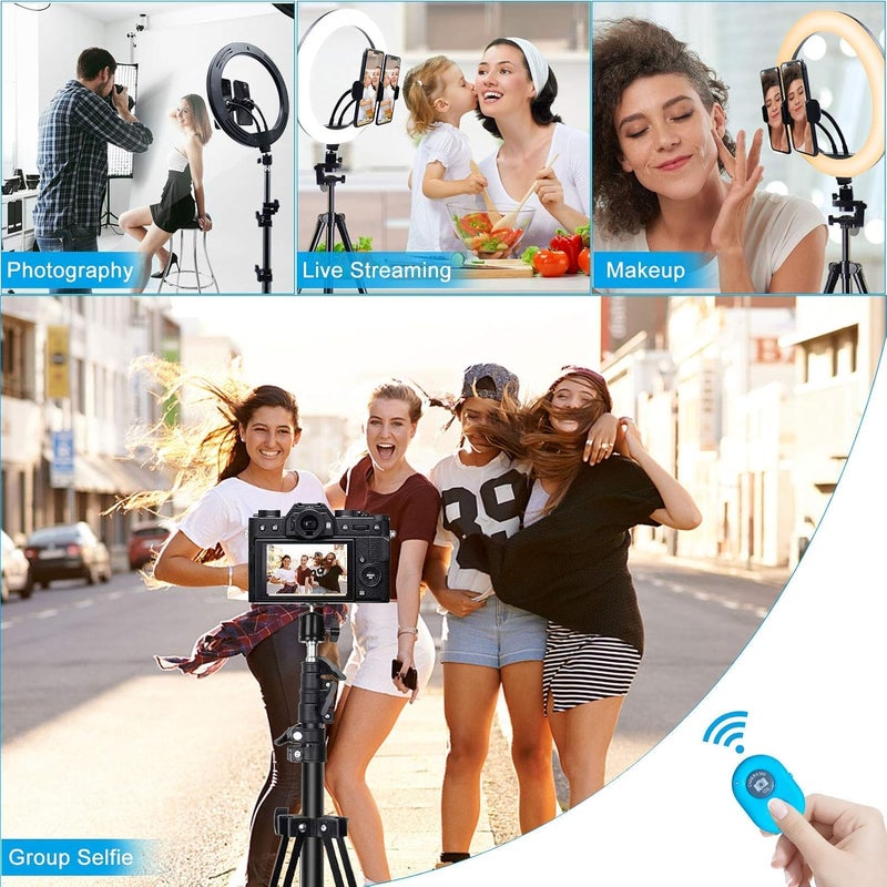 MINIBIRD 12" Ring Light with Tripod Stand & 2 Phone Holder, Dimmable USB Beauty Ring Lights with Bluetooth Remote, LED Selfie Ring Light for Photography/Makeup/Live Stream,Compatible with iPhone and Android - Image 2