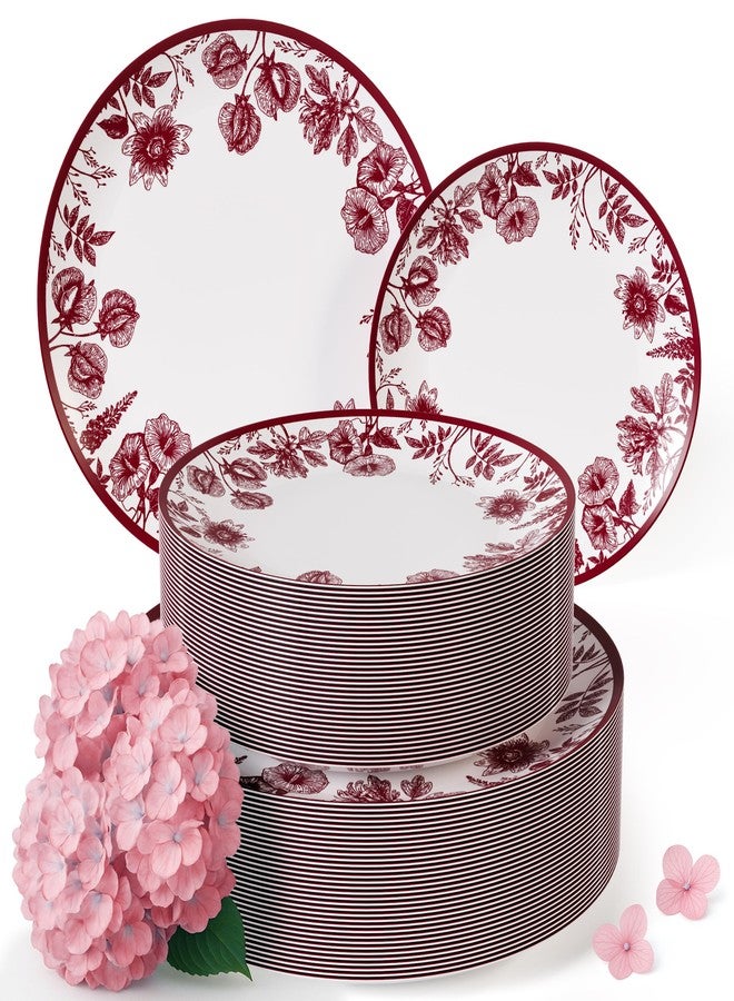 Trendables Disposable Plates Set 80 Pcs Plastic Plate Set Disposable Plates For Party I 40-8" Pink Dessert Plates & 40-10" Pink Dinner Plates | Party Plates | Pink Plates For Party Plastic Plates - Image 1