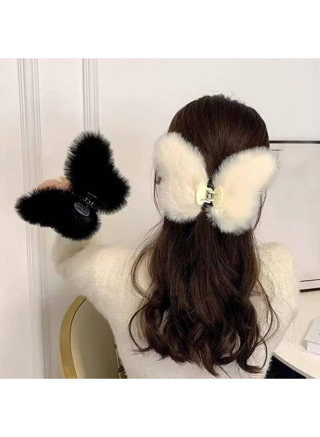Plenteous Fluffy Plush Hair Claw Clips Colorful Furry Hair Claw Clips Large Soft Grip Hair Clips Non-Slip Elegant Trendy Winter Hair Clamps Cute Aesthetic Hair Clips (3 pc, Butterfly) - Image 4