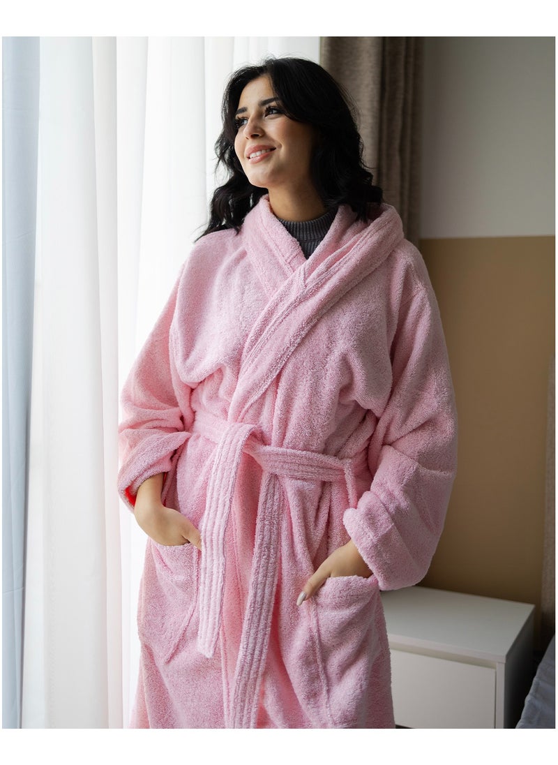 More cottons pink Plain Bathrobe 100% Cotton 500 GSM with 2 Pockets &Belt  - Image 3