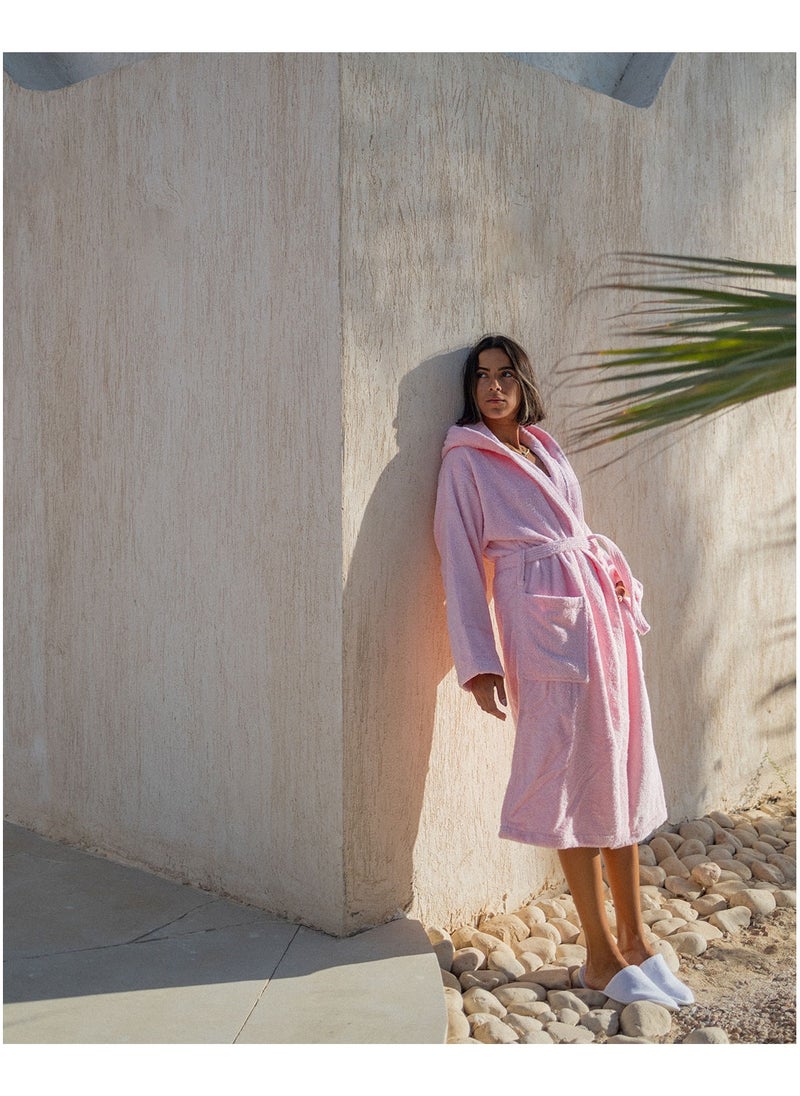 More cottons pink Plain Bathrobe 100% Cotton 500 GSM with 2 Pockets &Belt  - Image 1