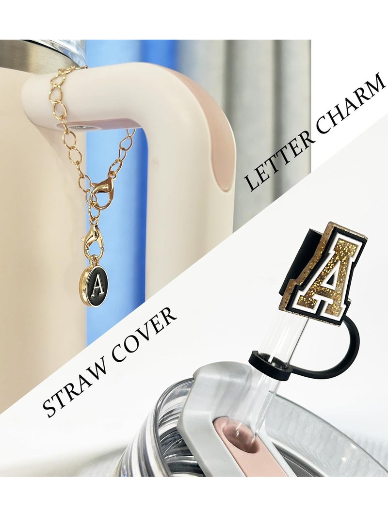 Mmmon 3PCS Straw Cover 10mm For Tumbler Cup Reusable Straw Cap Topper and 3 Initial Letter Charms K Handle Charm For 30 and 40 Oz Cup Tumbler - Image 3