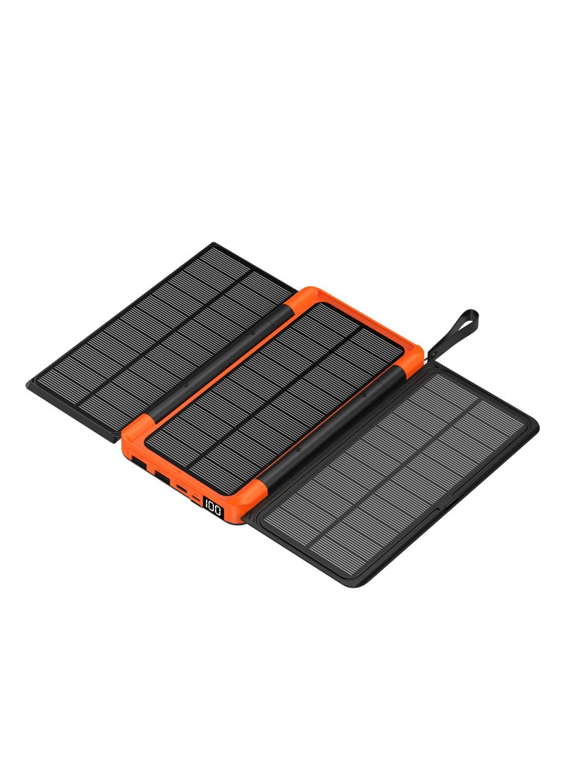 Generic 10000mA Portable Solar Panel Kit - Hidden Flip Solar Power Bank with LED Lighting, Digital Display, and Dual USB Output, Foldable Charger for Outdoor Camping (Orange） - Image 1