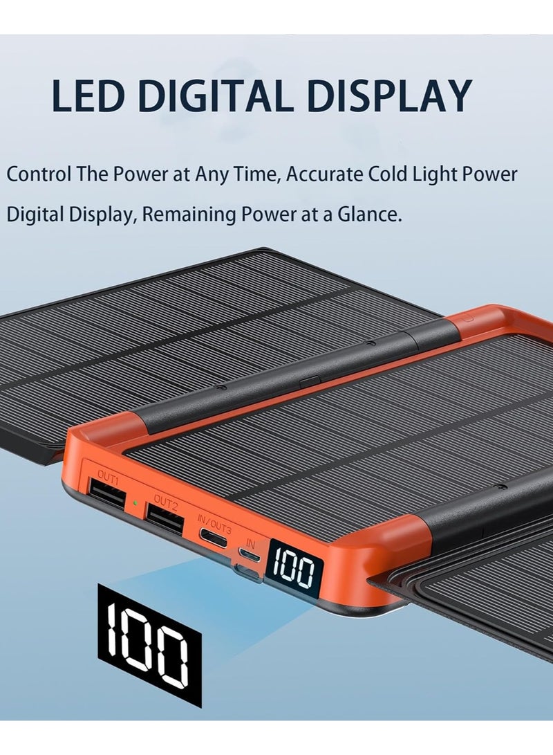 Generic 10000mA Portable Solar Panel Kit - Hidden Flip Solar Power Bank with LED Lighting, Digital Display, and Dual USB Output, Foldable Charger for Outdoor Camping (Orange） - Image 4