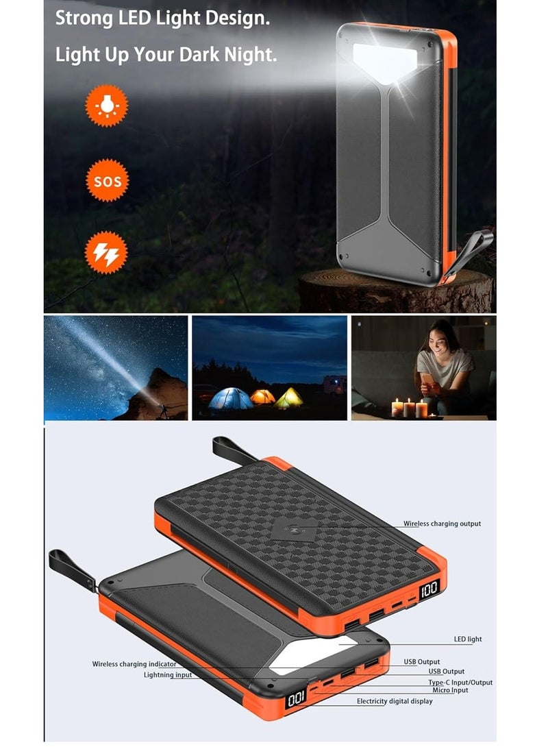Generic 10000mA Portable Solar Panel Kit - Hidden Flip Solar Power Bank with LED Lighting, Digital Display, and Dual USB Output, Foldable Charger for Outdoor Camping (Orange） - Image 5