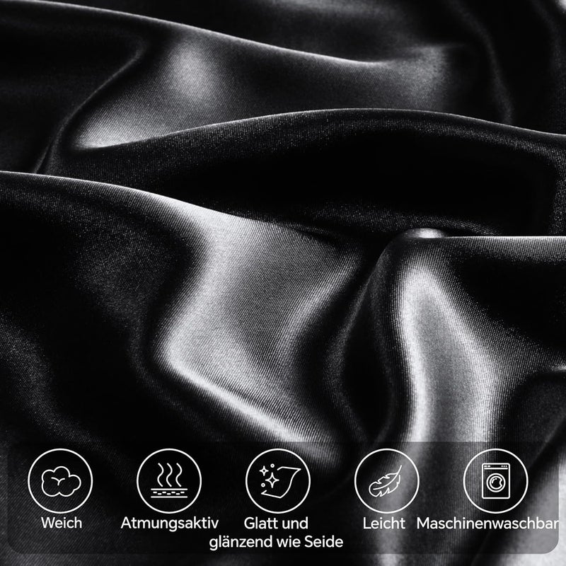 BEDELITE Satin Cushion Cover, Set of 2, 40 x 60 cm, Black | Silk Pillowcase Alternative, Soft for Summer, 2 Hair Bobbles Included, for Hair and Skin - Image 3