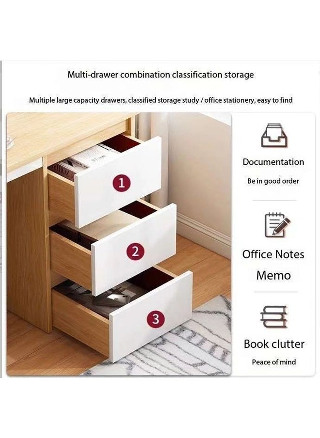 JCB CHIC - Computer Desk with 3 Drawer and Storage Shelves, Home Office Desk with File Drawer and Cabinet, Writing Study Table with Long Monitor Stand, Executive Desk - Image 1