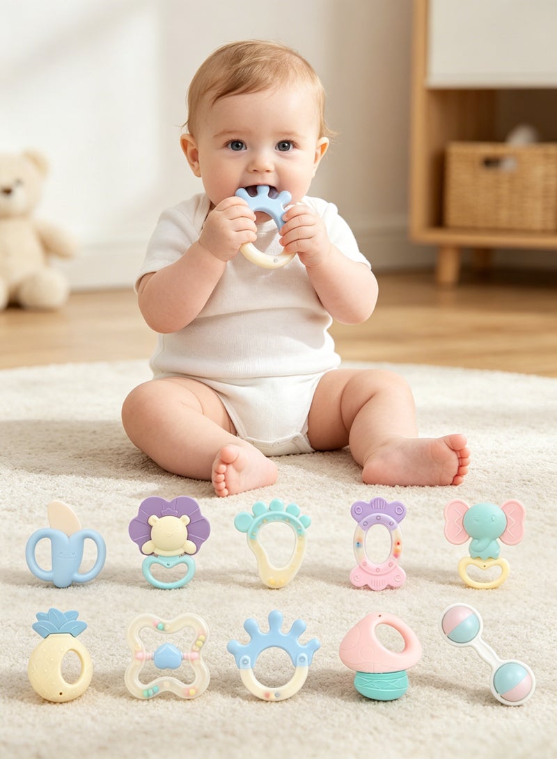 10 Packs Baby Teething Toys,Silicone Baby Teether with Sound Chew Toy,Newborn Infant Teething Rattle Toy Sucking Needs Soothing Babies, Bpa Free Baby Teethers For Babies 0-12 Months Baby Sensory Toys - Image 4