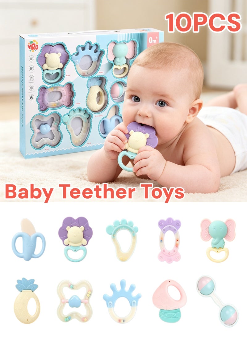 10 Packs Baby Teething Toys,Silicone Baby Teether with Sound Chew Toy,Newborn Infant Teething Rattle Toy Sucking Needs Soothing Babies, Bpa Free Baby Teethers For Babies 0-12 Months Baby Sensory Toys - Image 1