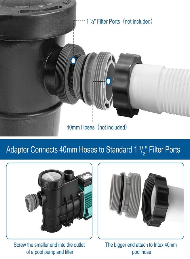 Hasanbar Hose Conversion Adapters Kit for Intex & Coleman Pools, 4560 40mm Hose to 1 1/2 Inch Filter Hose Conversion Kit for Hayward Pool Filter Pump Hose Connector Above Ground Pools Part, 2 Pack, Grey - Image 4
