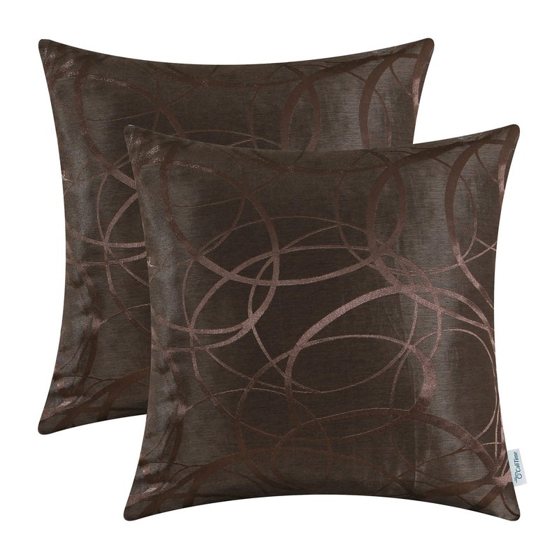 CaliTime CaliTime Throw Pillow Covers Pack of 2 Modern Shining & Dull Contrast Circles Rings Accent Geometric Cushion Cases Shells for Couch Sofa Home Decor 20 X 20 Inches Coffee  - Image 1