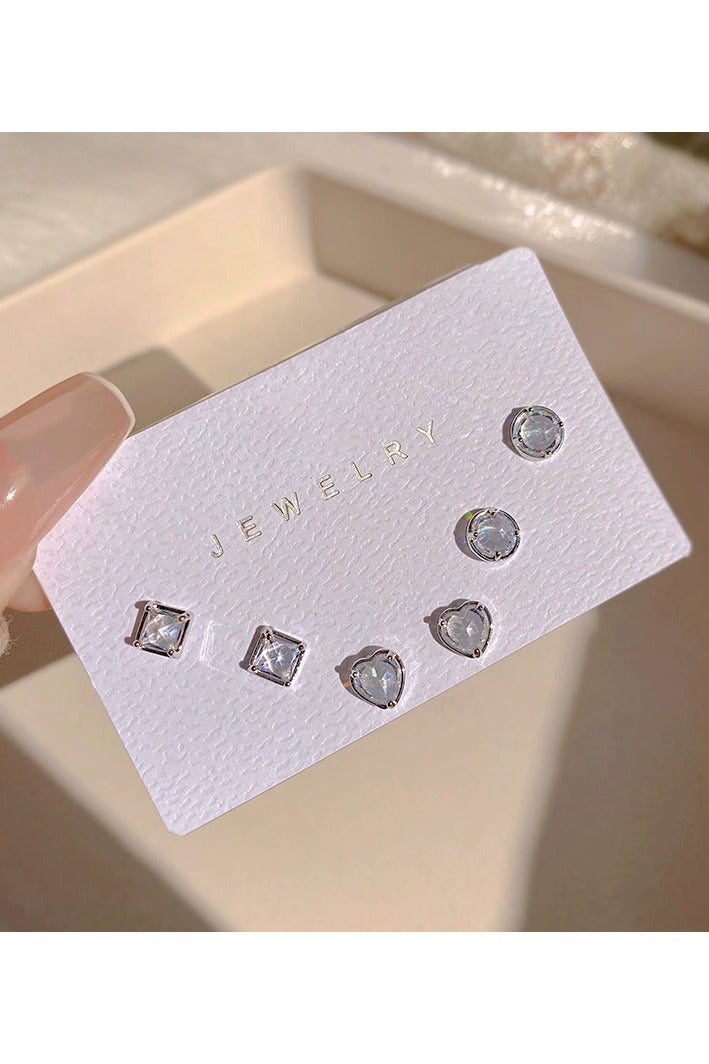 Goolsky S925 Sterling Silver Zircon Earring Set – Heart & Square Studs for Women, Korean Style Dainty Jewelry, Hypoallergenic - Image 2