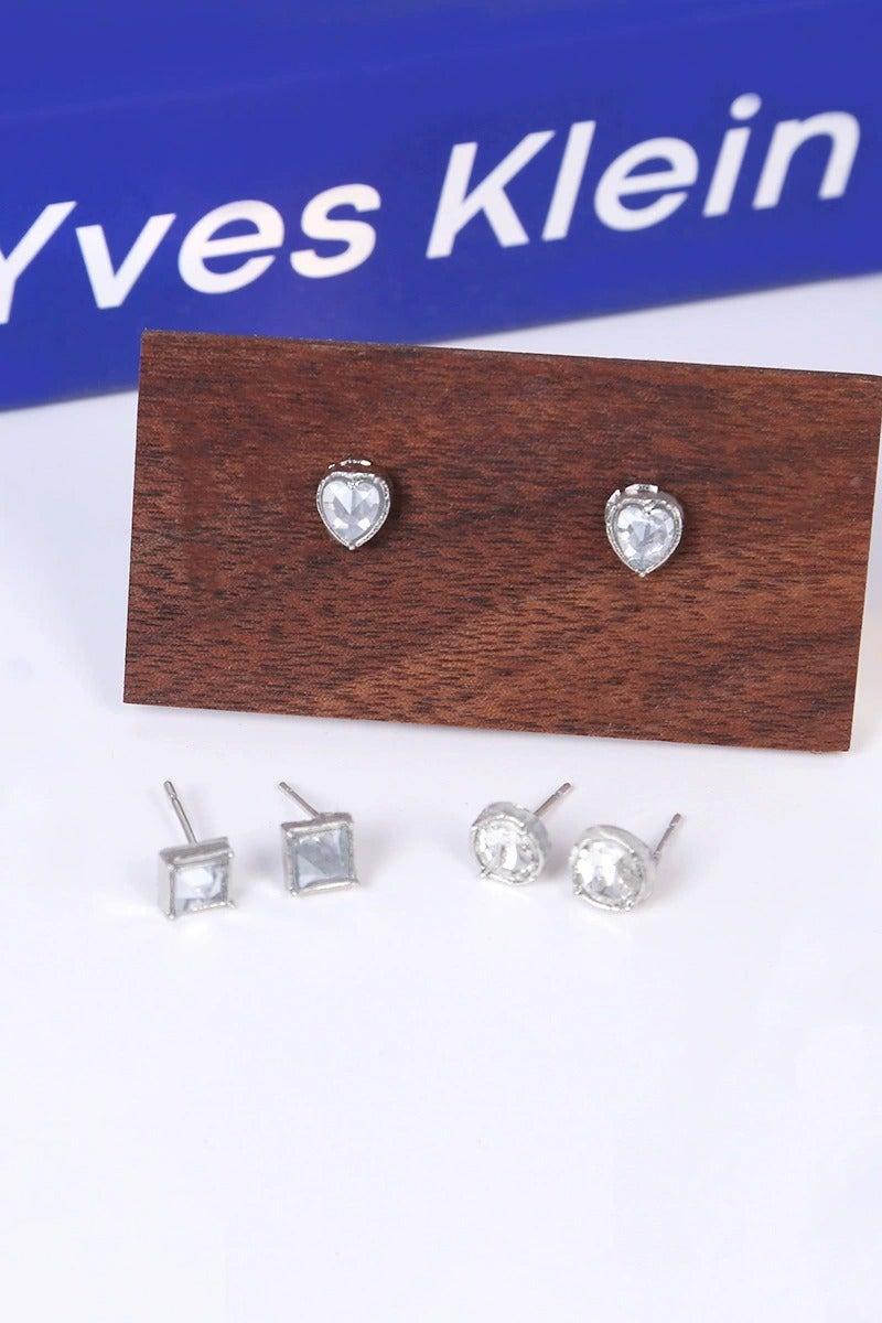 Goolsky S925 Sterling Silver Zircon Earring Set – Heart & Square Studs for Women, Korean Style Dainty Jewelry, Hypoallergenic - Image 3
