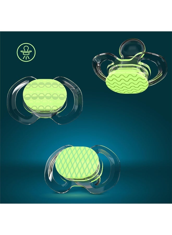 Smilo Baby Pacifier with Orthodontic Design for Healthy Dental Development - Stage 1 for Babies 0-3 Months - Pack of 3X 100% Silicone Newborn Pacifiers BPA Free - Glow-in-The-Dark - Image 2