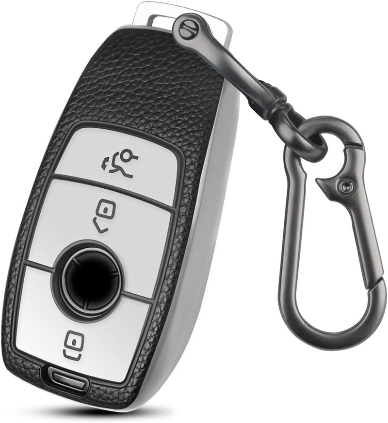 FT FUNTOR TPU Leather Key Cover for Mercedes Benz with 3 Buttons - C-Silvery - Image 1
