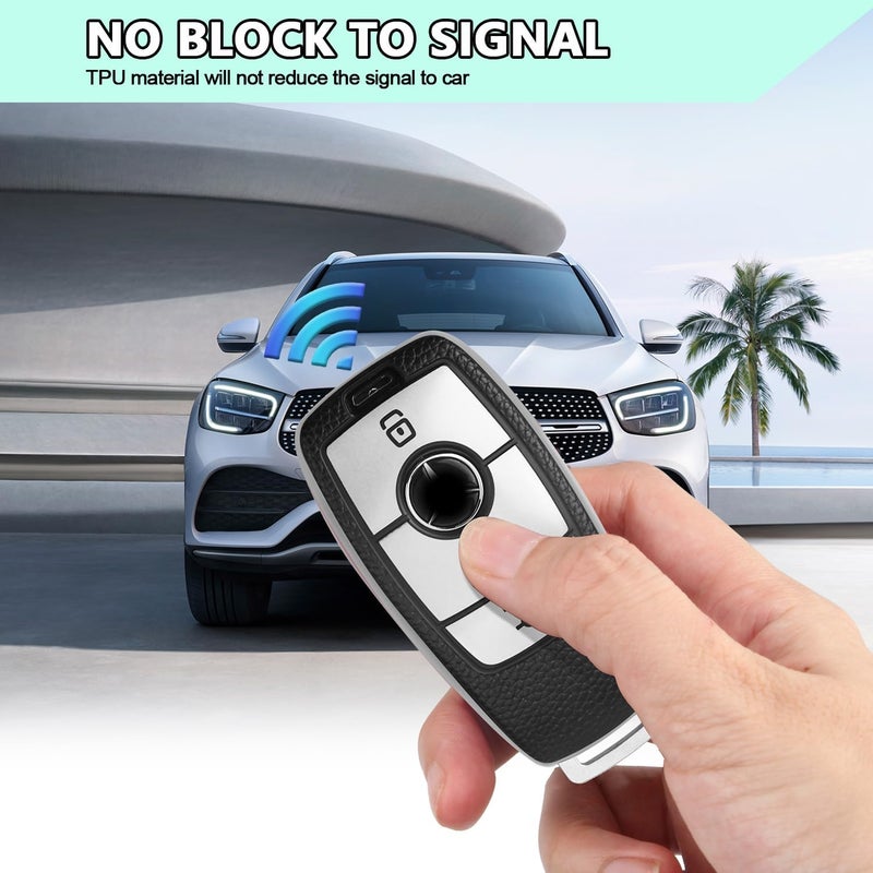 FT FUNTOR TPU Leather Key Cover for Mercedes Benz with 3 Buttons - C-Silvery - Image 3