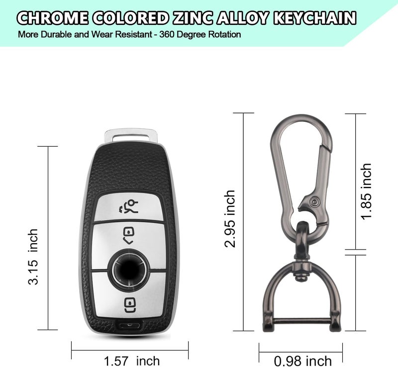FT FUNTOR TPU Leather Key Cover for Mercedes Benz with 3 Buttons - C-Silvery - Image 5