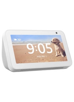 Echo Show 5 (2rd Gen, 2021 release)  Smart display & alarm clock with clearer sound  Use your voice to control smart home devices, play music or the Quran, & more (speaks Khaleeji)  White