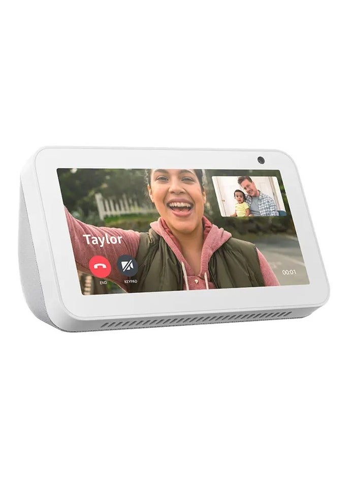 REBENUO - Echo Show 5 (2rd Gen, 2021 release)  Smart display & alarm clock with clearer sound  Use your voice to control smart home devices, play music or the Quran, & more (speaks Khaleeji)  White - Image 1
