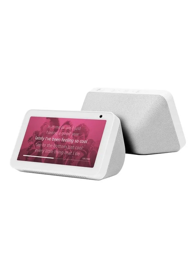 REBENUO - Echo Show 5 (2rd Gen, 2021 release)  Smart display & alarm clock with clearer sound  Use your voice to control smart home devices, play music or the Quran, & more (speaks Khaleeji)  White - Image 1